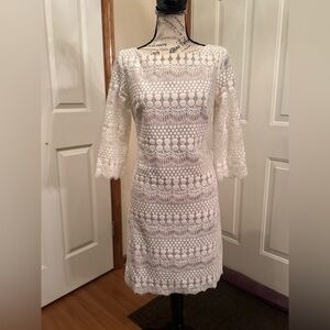 Dress Barn White Lace 3/4 Sleeve Dress